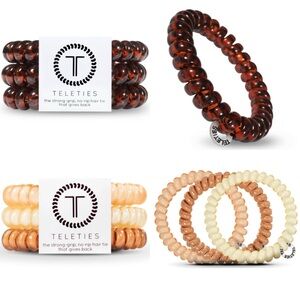 TELETIES Hair Tie Set – Brown & Cream. Small and Large size. Brand New!